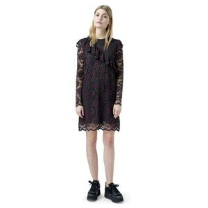 Ganni Flynn Mini Lace Dress in Red Black -  size 4